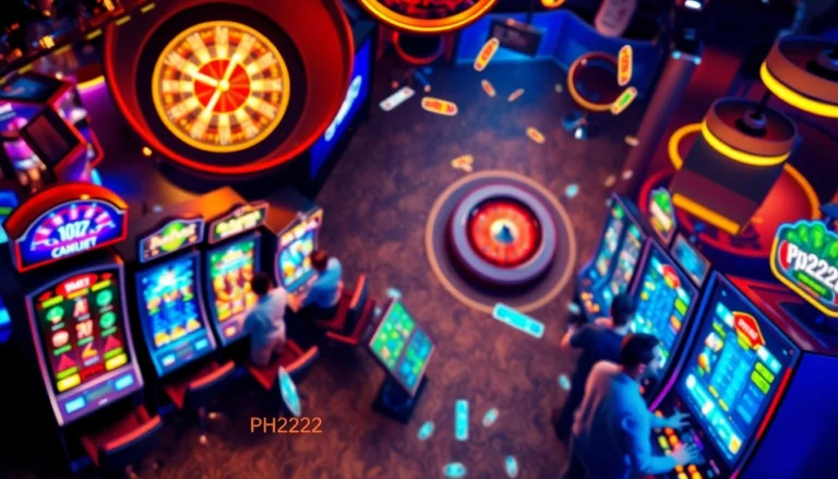 Players experience the thrill of online slot machines at PH222's vibrant digital casino environment.