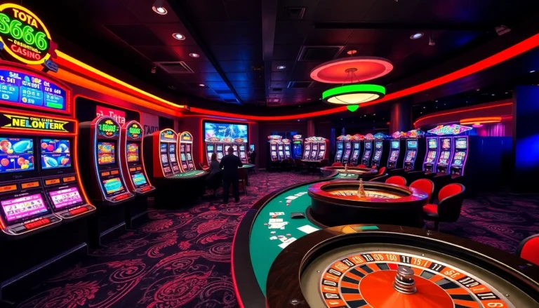 Experience the thrill of s666 poker nights with engaging players at vibrant casino tables and dazzling slot machines.