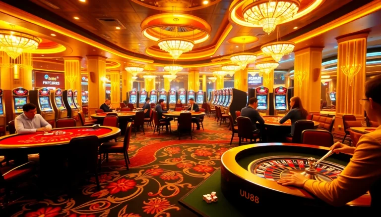 Experience the thrill at uu88 casino with vibrant tables, poker chips, and thrilling games.