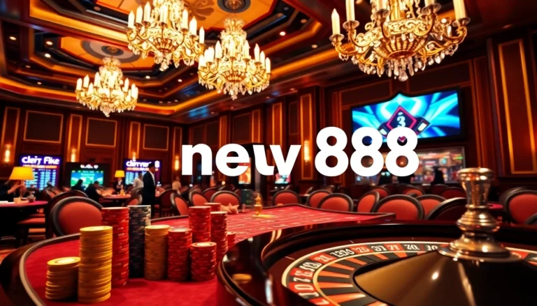 Experience the thrill of new88 in a dazzling casino scene filled with poker and roulette action.