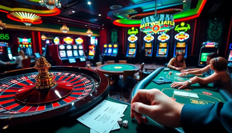 Experience new88's vibrant casino atmosphere with roulette, cards, and poker players in action.